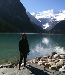 Natalie on the shores of Lake Louise
