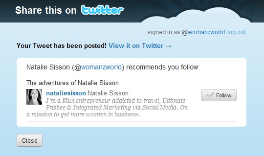 New Twitter button after posting